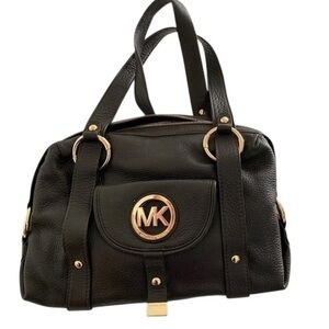 Michael Kors Black and Gold Satchel with Structured Design
